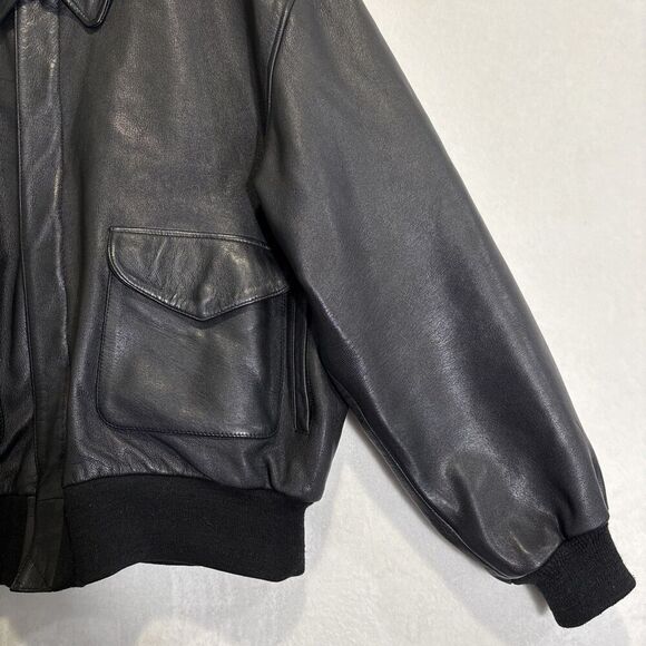 US Wings Men’s Black Leather Bomber Flight Jacket Size XXL - Picture 6 of 16
